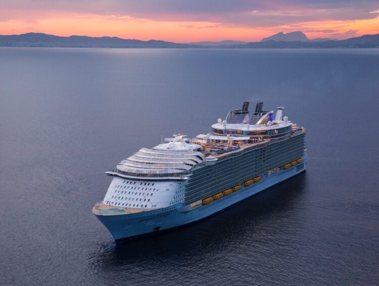 Harmony of the Seas sails at dusk