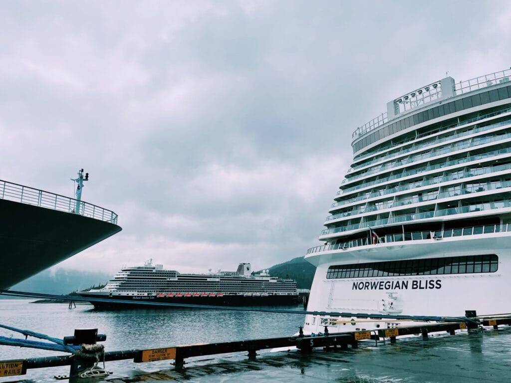 Norwegian Bliss docked in Alaska