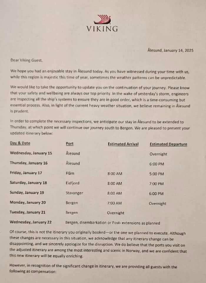 Viking Vela itinerary change