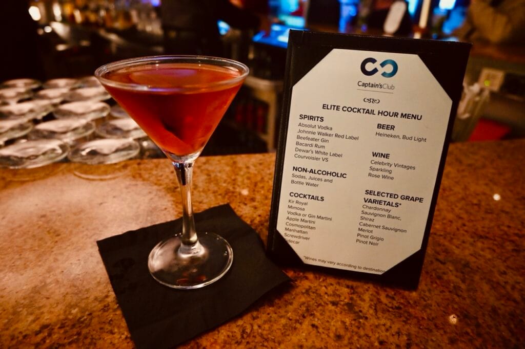 Elite Cocktail Hour Menu on a Celebrity cruise