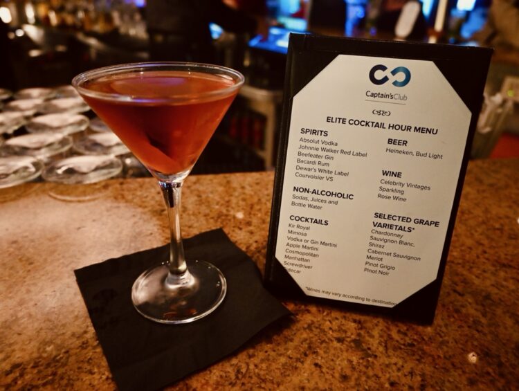 Elite Cocktail Hour Menu on a Celebrity cruise