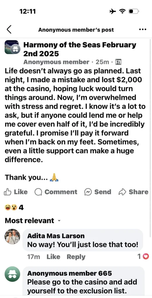 Harmony of the Seas Facebook group post