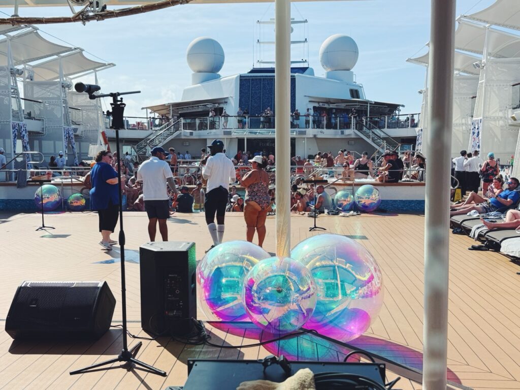 Participants playing a game during a cruise vacation