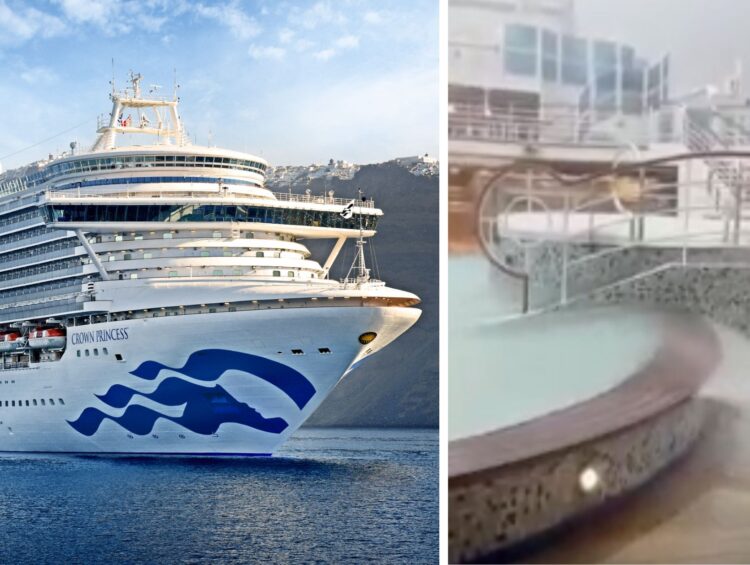 Crown Princess going through a bad storm near New Zealand caused tilting of the cruise ship