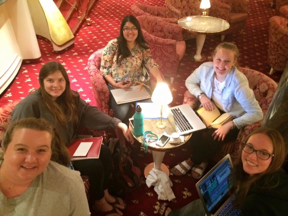 Group of friends study together during their study abroad