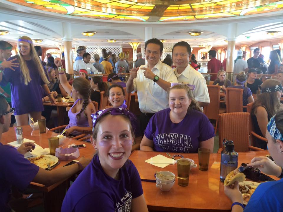 Allie and her friends dress in purple for fun games onboard Semester at Sea