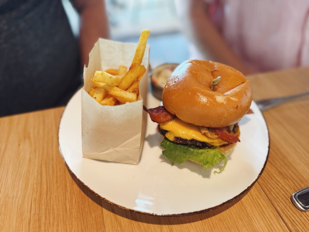 Southern Burger with french fries at The Mason Jar on Utopia of the Seas