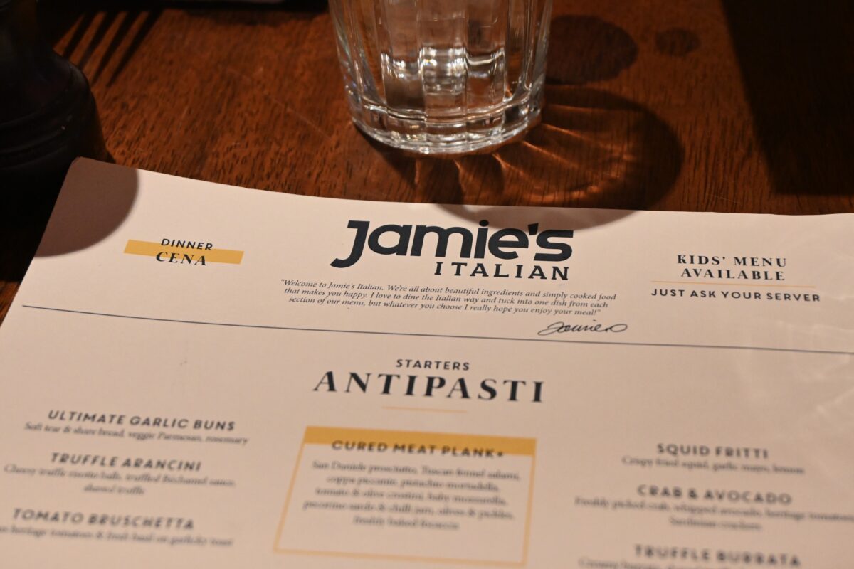 Jamie's Italian specialty dining restaurant menu on Royal Caribbean.