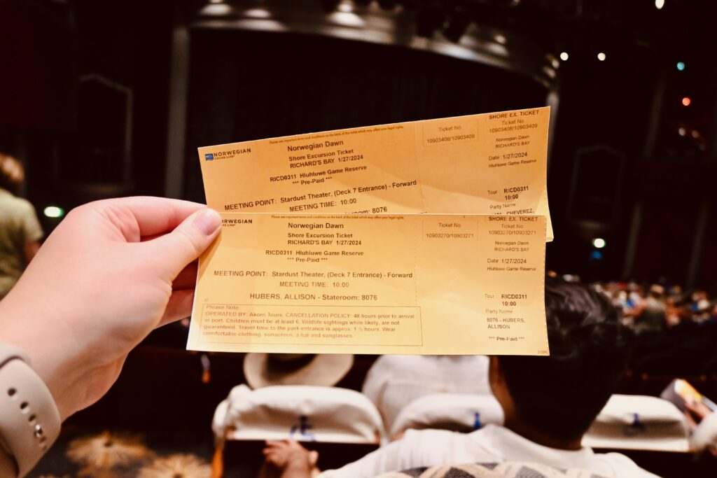 Two cruise shore excursion tickets