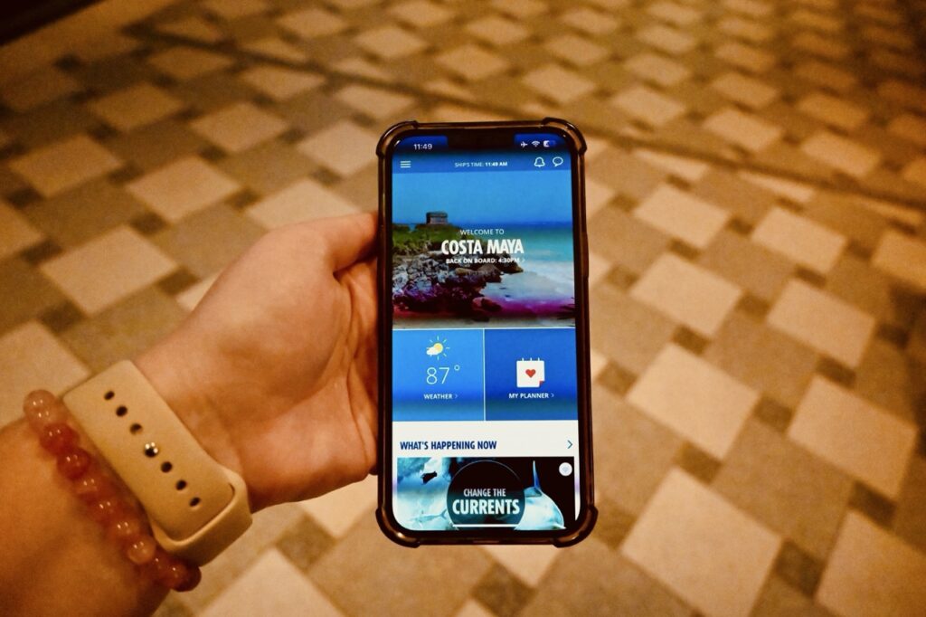 Carnival Cruise Line app on a cellphone