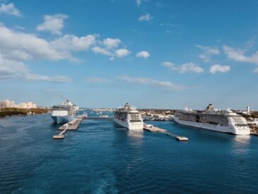 Three ships docked in Nassau, Bahamas