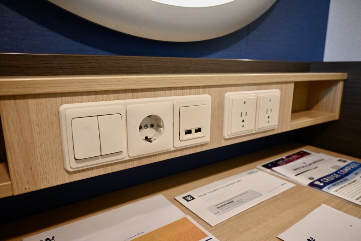 Electrical outlets in a balcony cabin on Anthem of the Seas