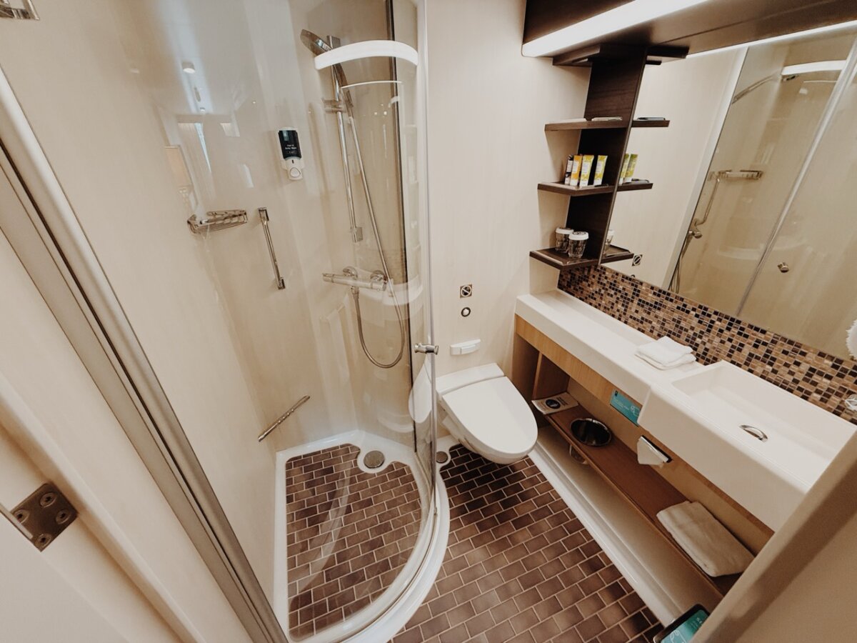 Bathroom inside a balcony cabin on Anthem of the Seas