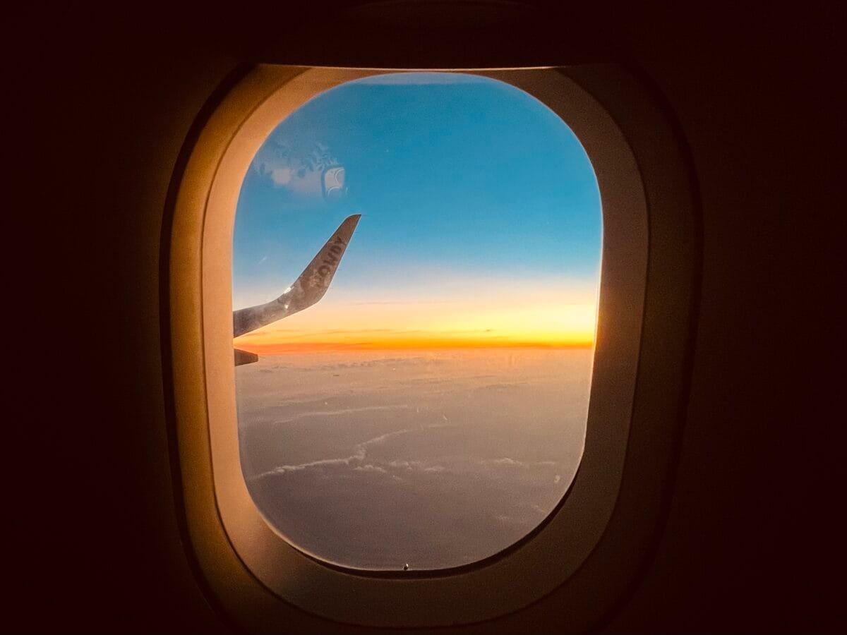Sunset view from an airplane window