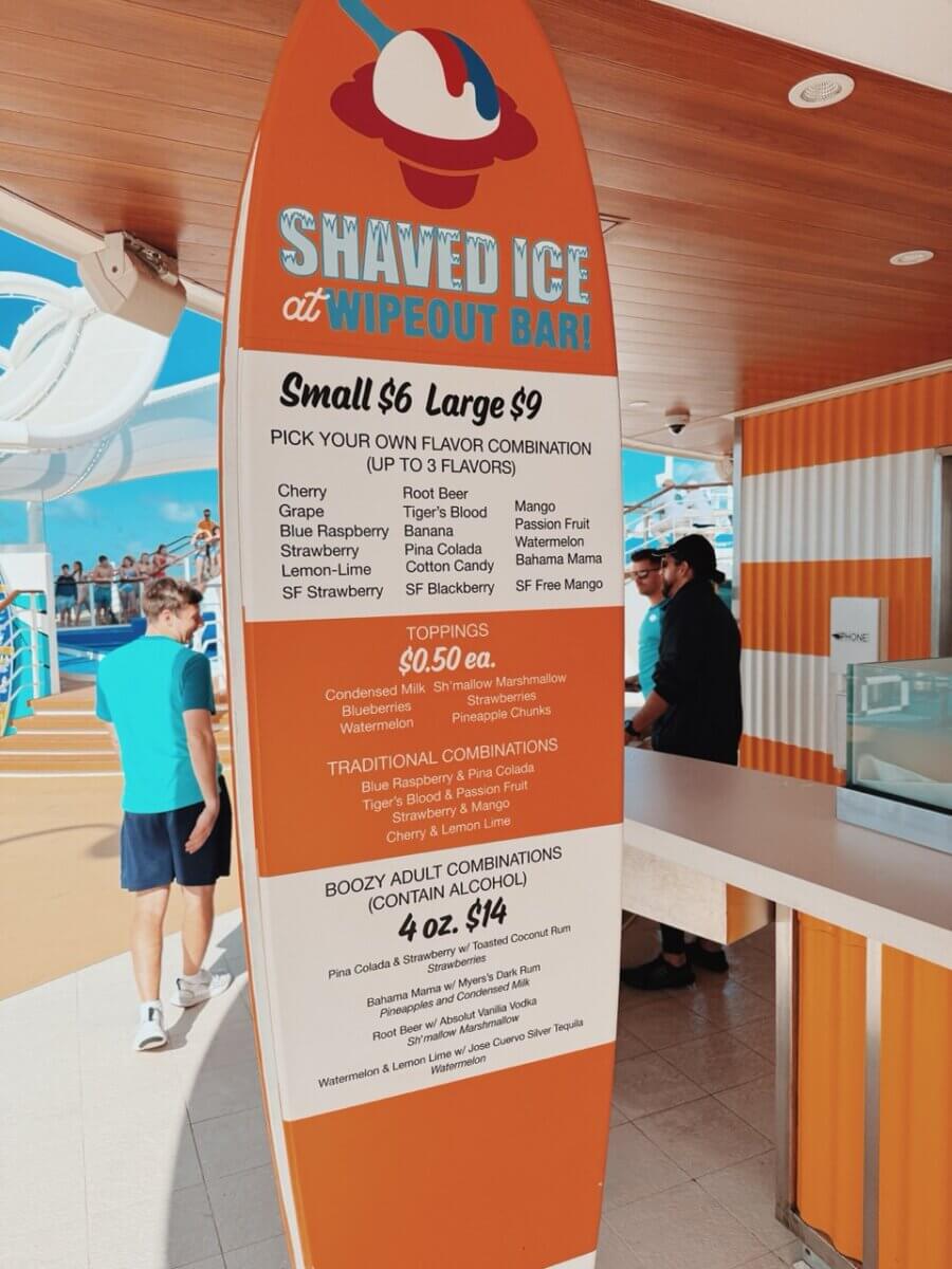 Shaved Ice at Wipeout Bar Menu