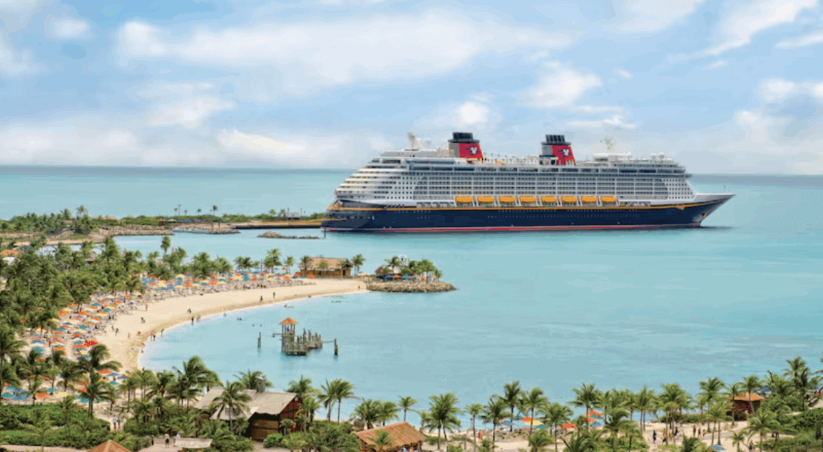 Disney Fantasy Cruise Ship docked at Castaway Cay