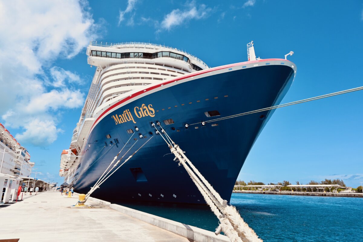 Mardi Gras cruise ship docked in Nassau