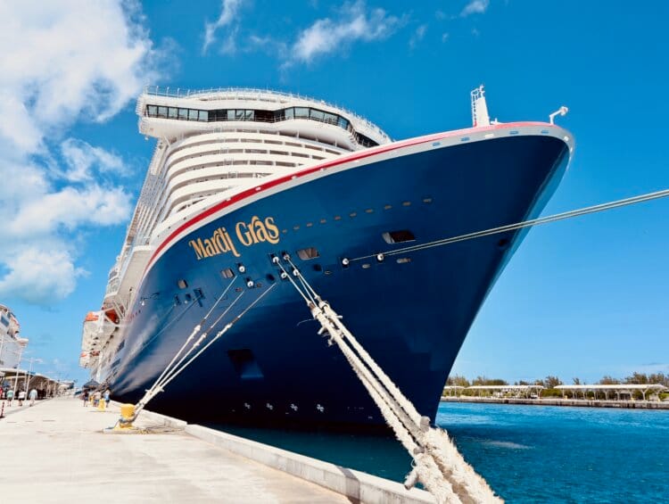 Mardi Gras cruise ship docked in Nassau