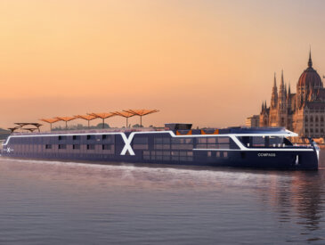 Celebrity Compass river cruise ship in Budapest.