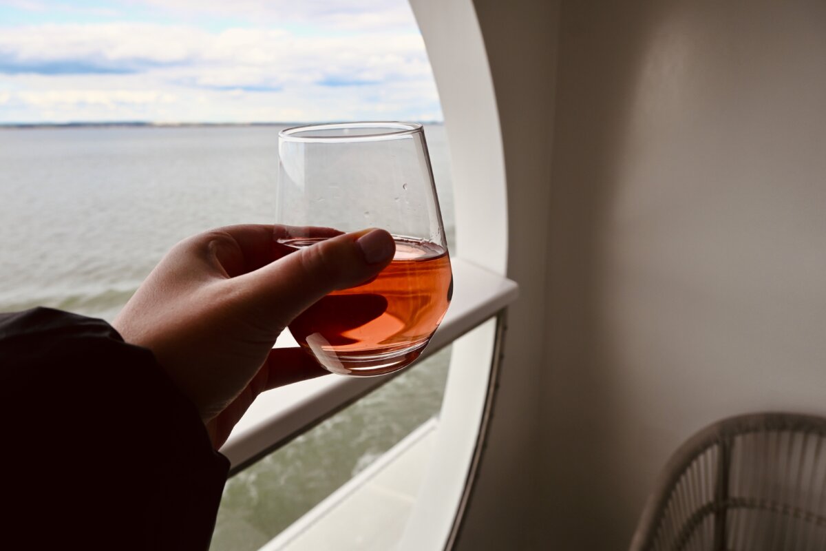 Glass of wine on a cruise ship