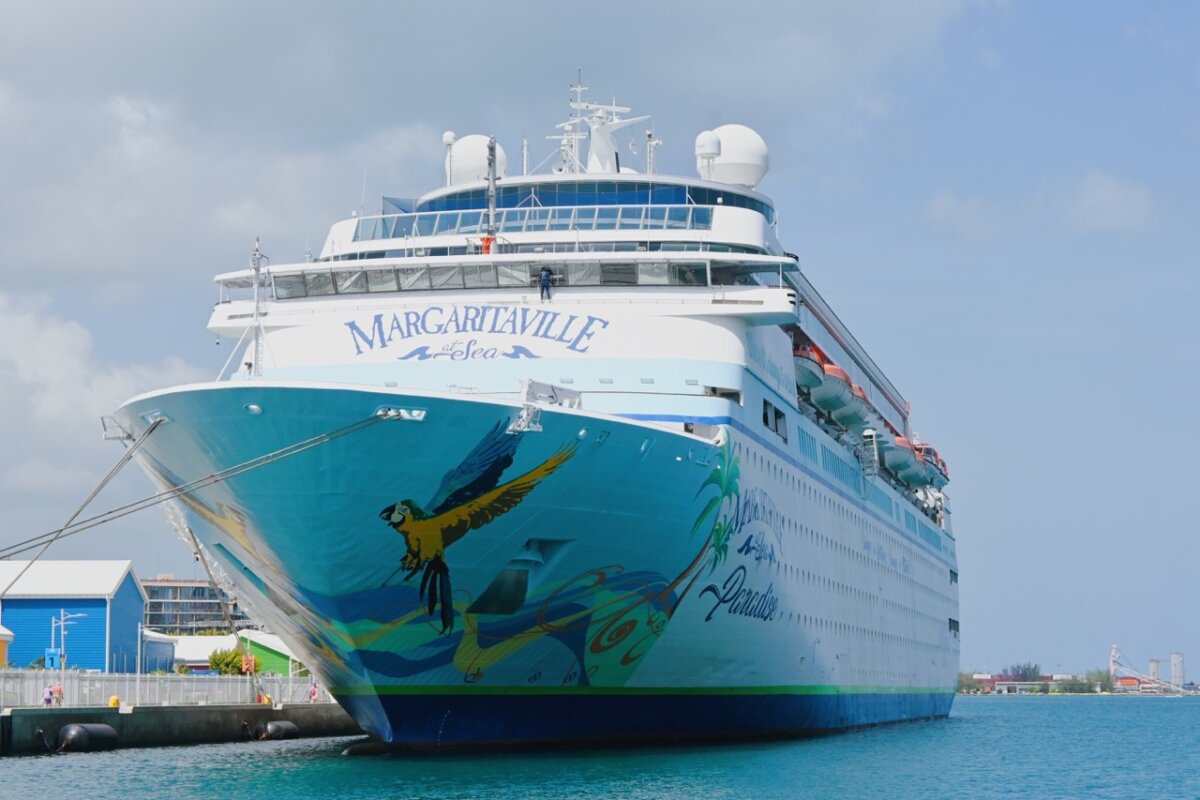 Margaritaville at Sea Paradise cruise ship docked in Nassau, Bahamas
