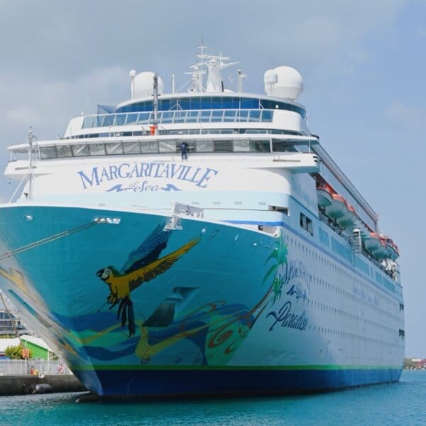 Margaritaville at Sea Paradise cruise ship docked in Nassau, Bahamas