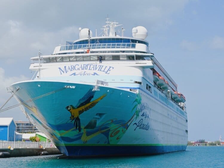 Margaritaville at Sea Paradise cruise ship docked in Nassau, Bahamas