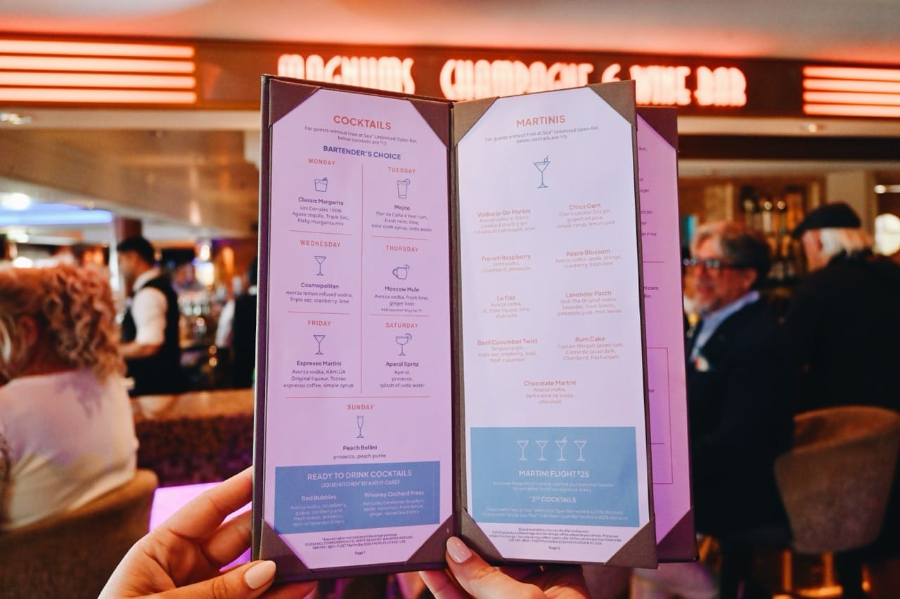 Norwegian Cruise Line Shaker's Martini Bar Menu