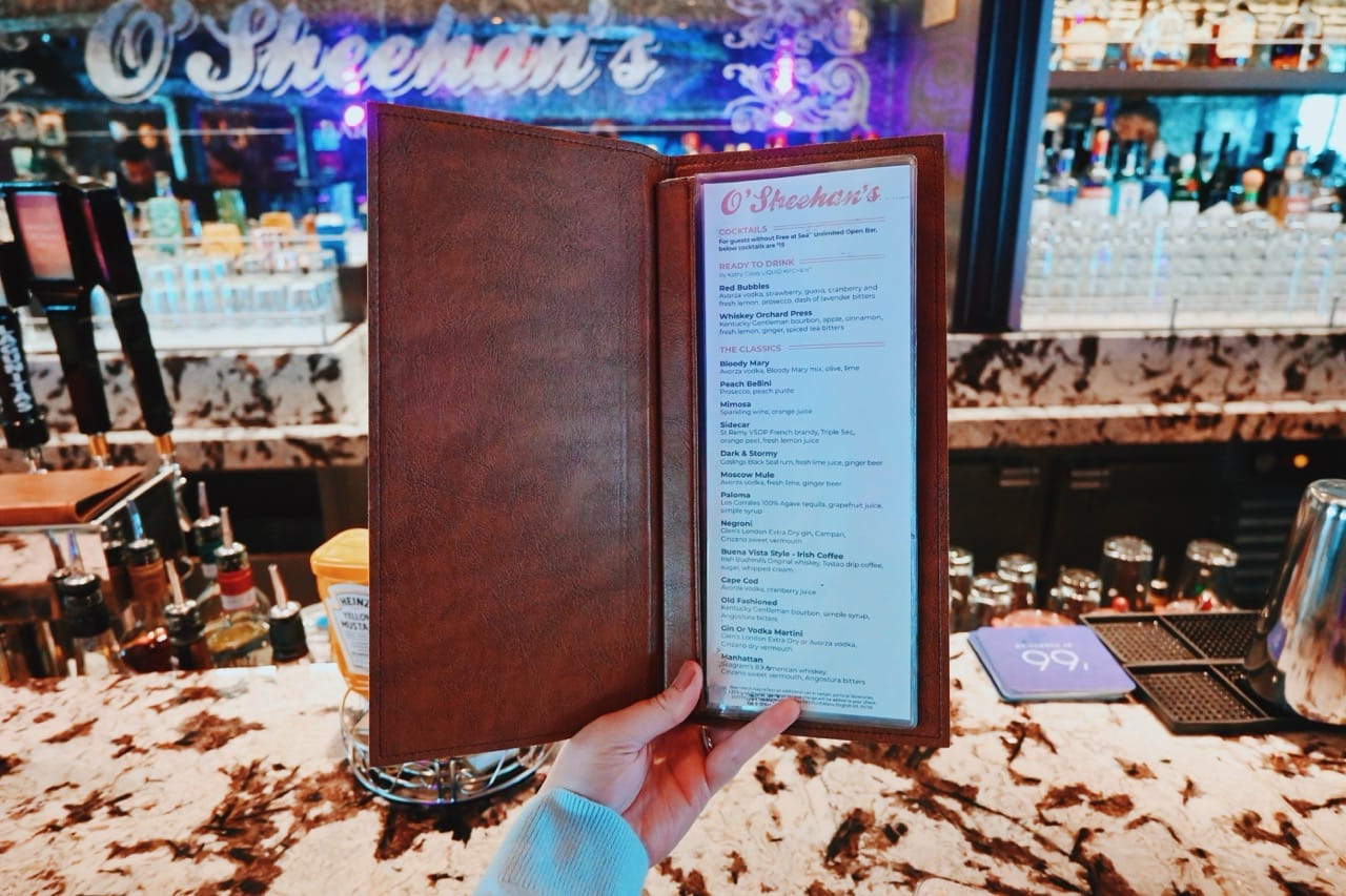 Norweigan Cruise Line O'Sheean Bar Menu