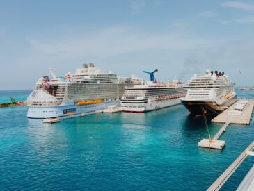Royal Caribbean, Carnival Cruise Line and Disney Cruise Line docked in Nassau, Bahamas