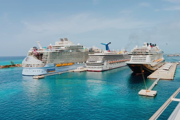 Royal Caribbean, Carnival Cruise Line and Disney Cruise Line docked in Nassau, Bahamas
