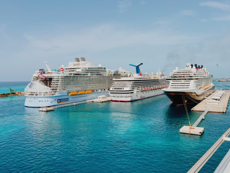 Royal Caribbean, Carnival Cruise Line and Disney Cruise Line docked in Nassau, Bahamas