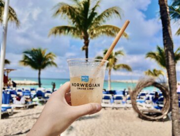 Holding a drink at Great Stirrup Cay