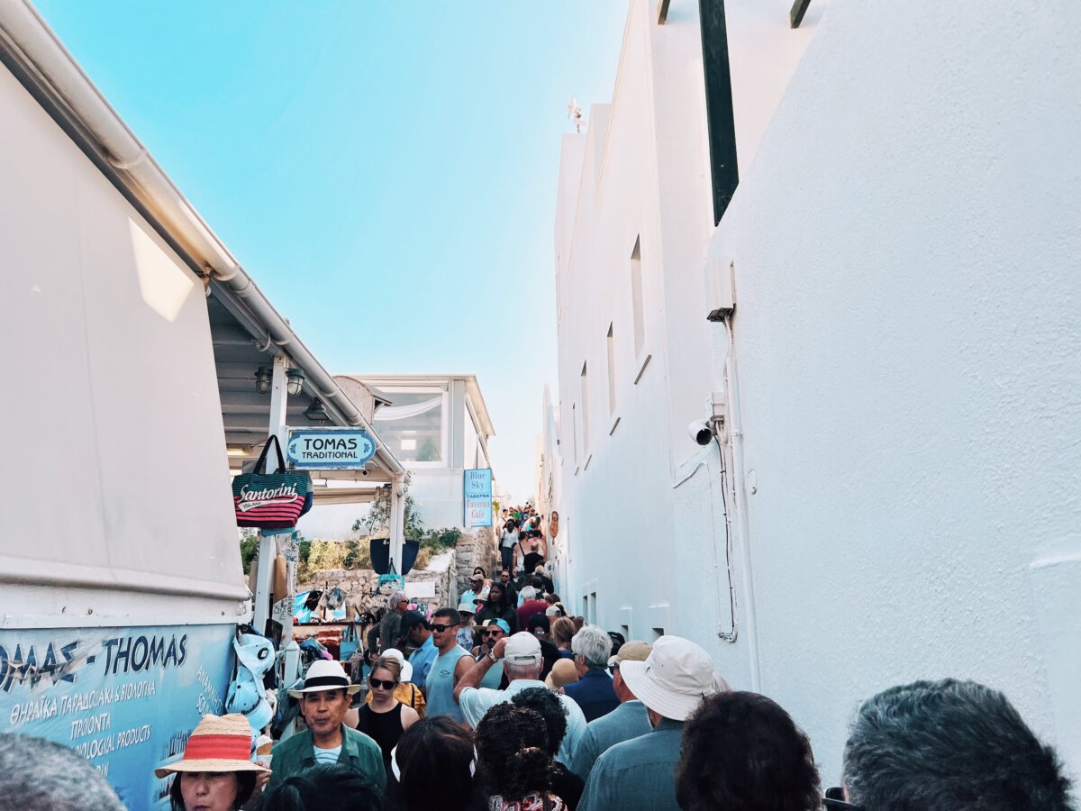 Crowded streets in Oia, Santorini, Greece