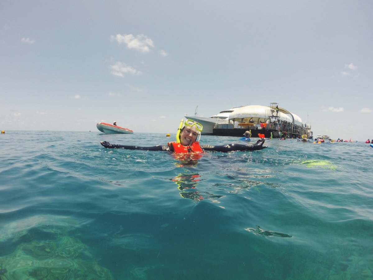 Snorkeling in Great Barrier Reef during a cruise shore excursion
