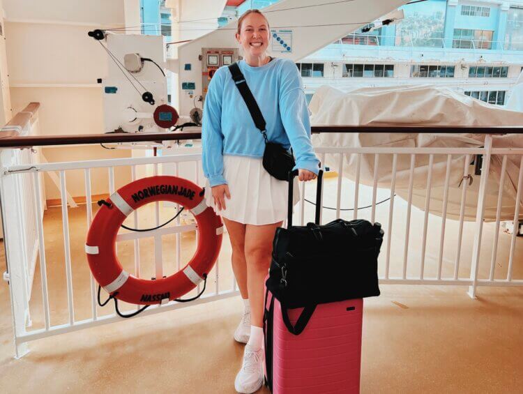 Allie Hubers with Away Luggage on Cruise Ship
