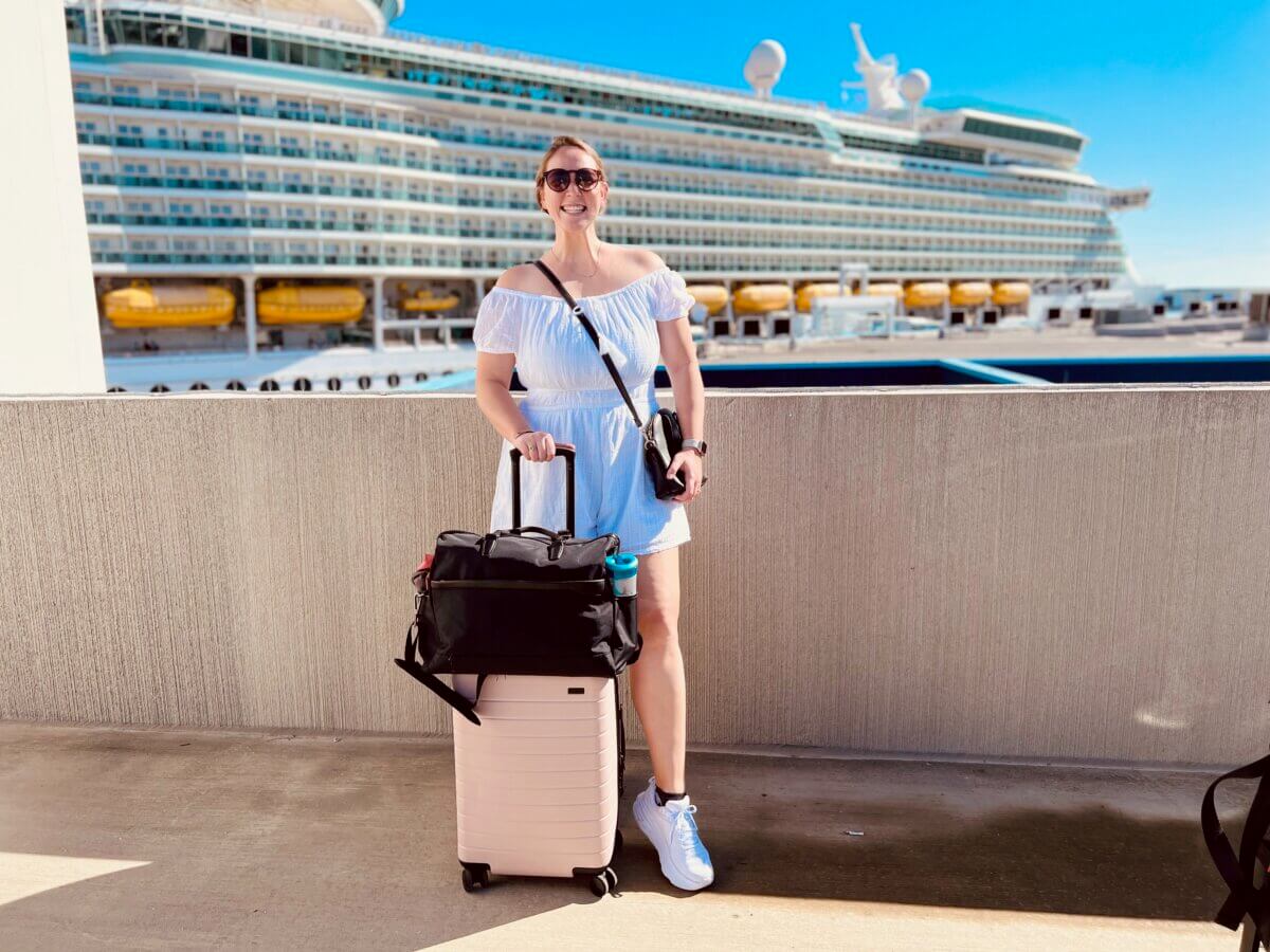 Allie Hubers boarding Mariner of the Seas with Away Luggage