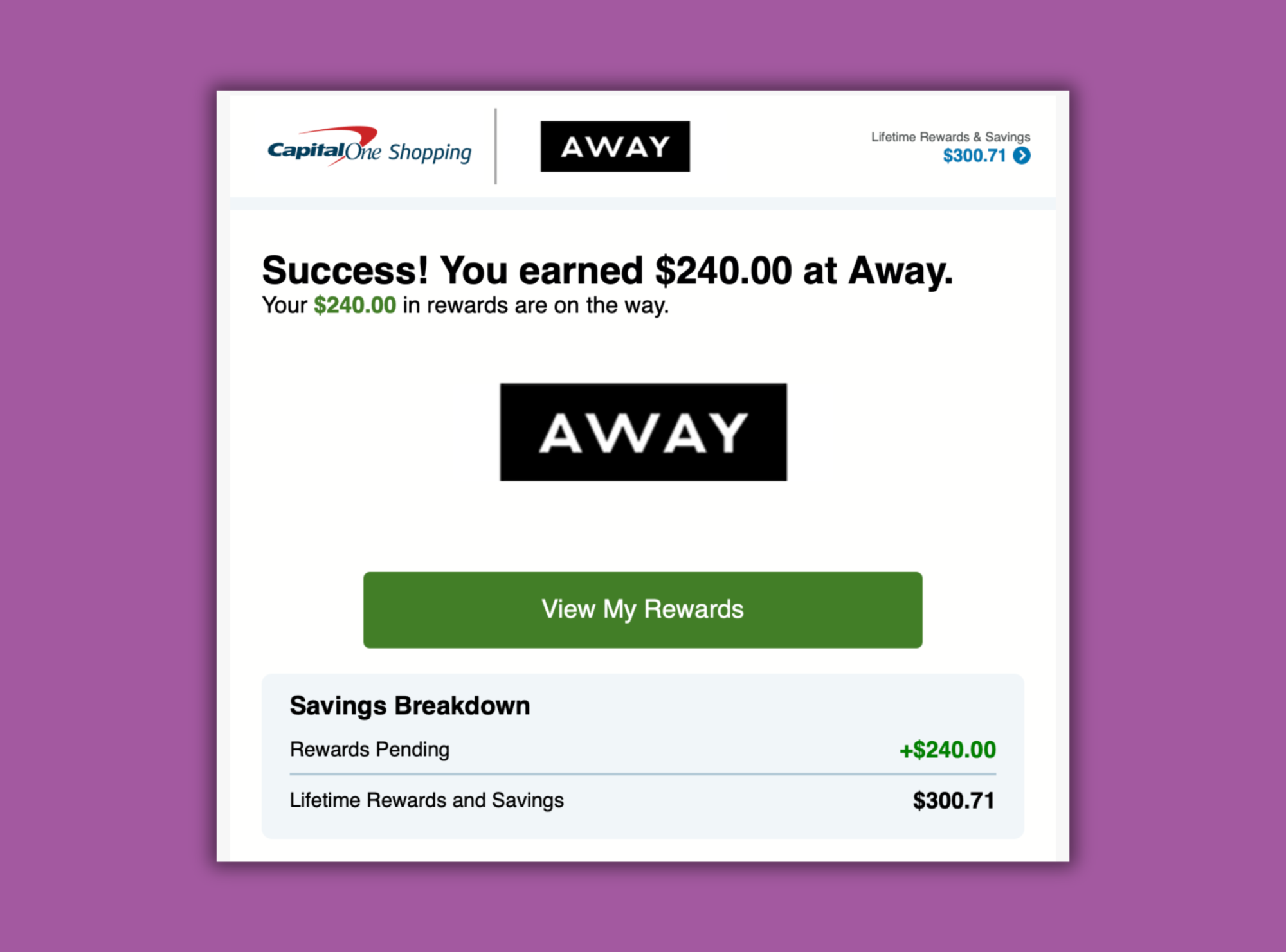 Capital One Shopping Away Luggage Offer