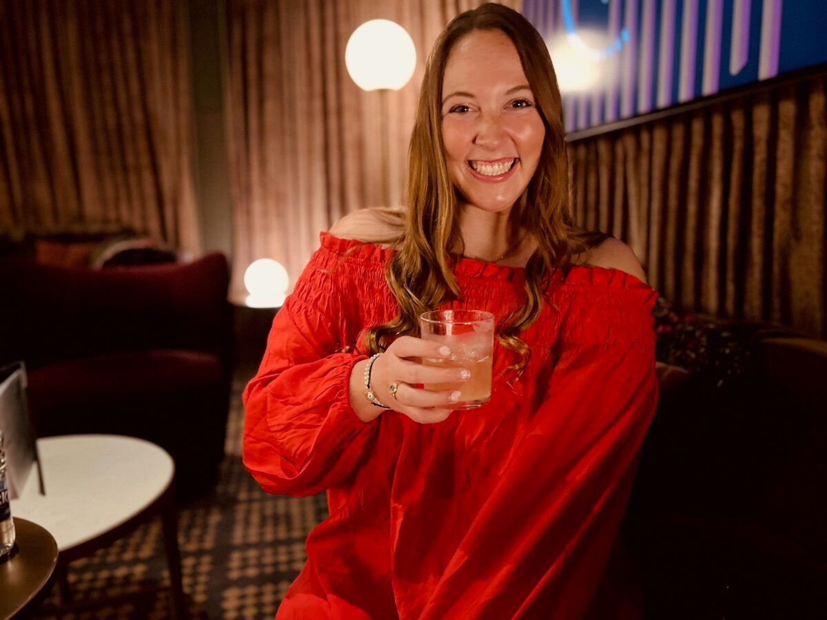 Celebrity Apex drinking cocktail
