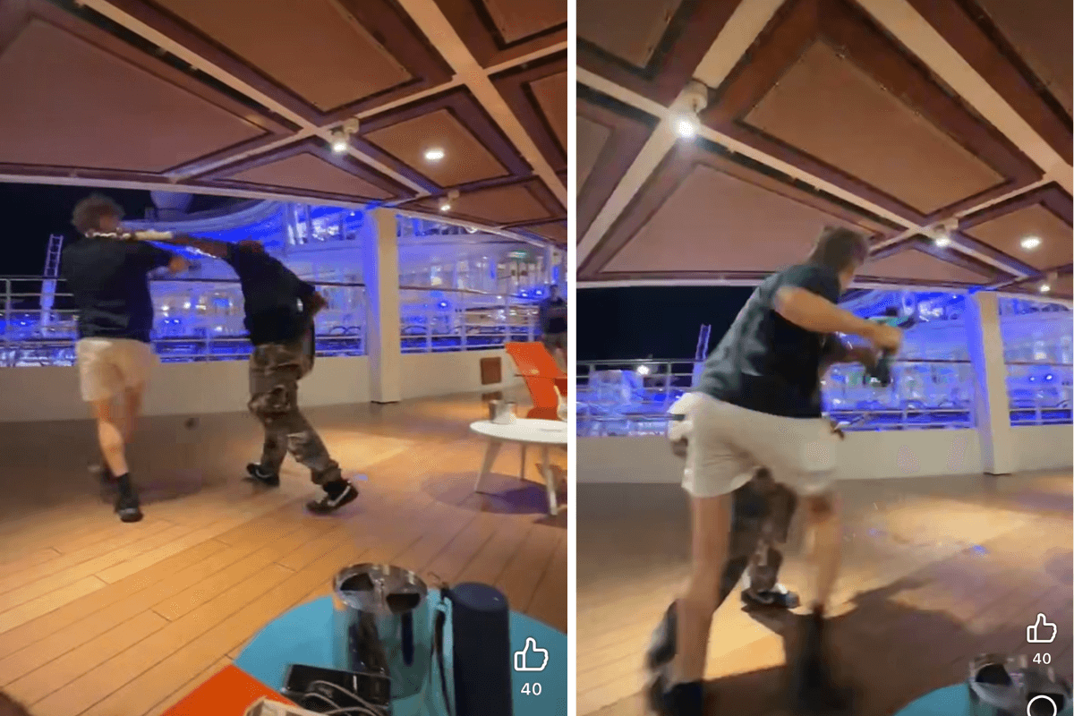 Streamers fighting on Harmony of the Seas pool deck