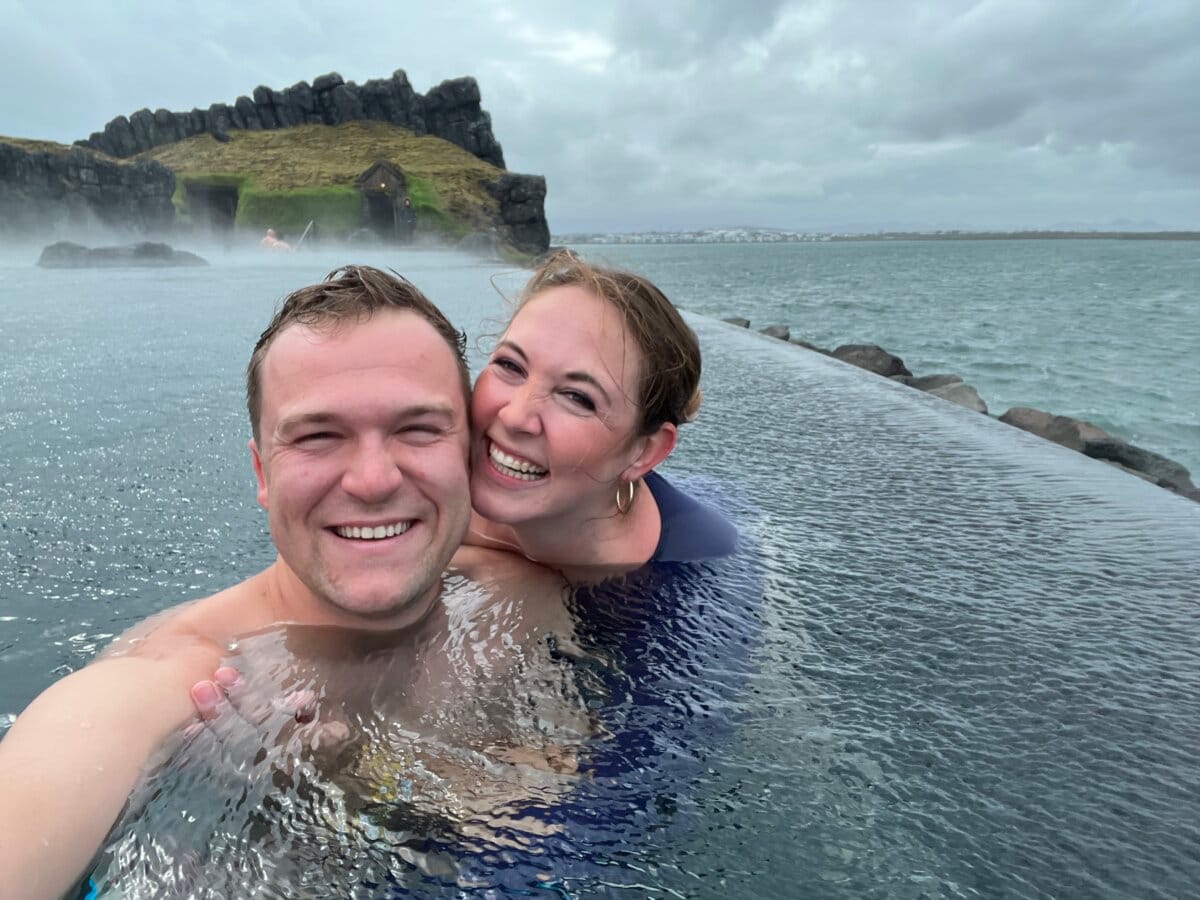 Enjoying Sky Lagoon during Iceland Cruise