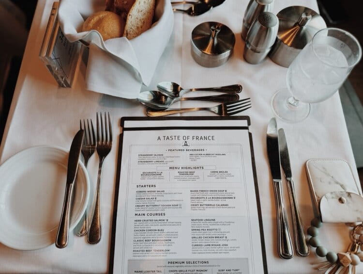 Main Dining Room Menu on a Royal Caribbean cruise