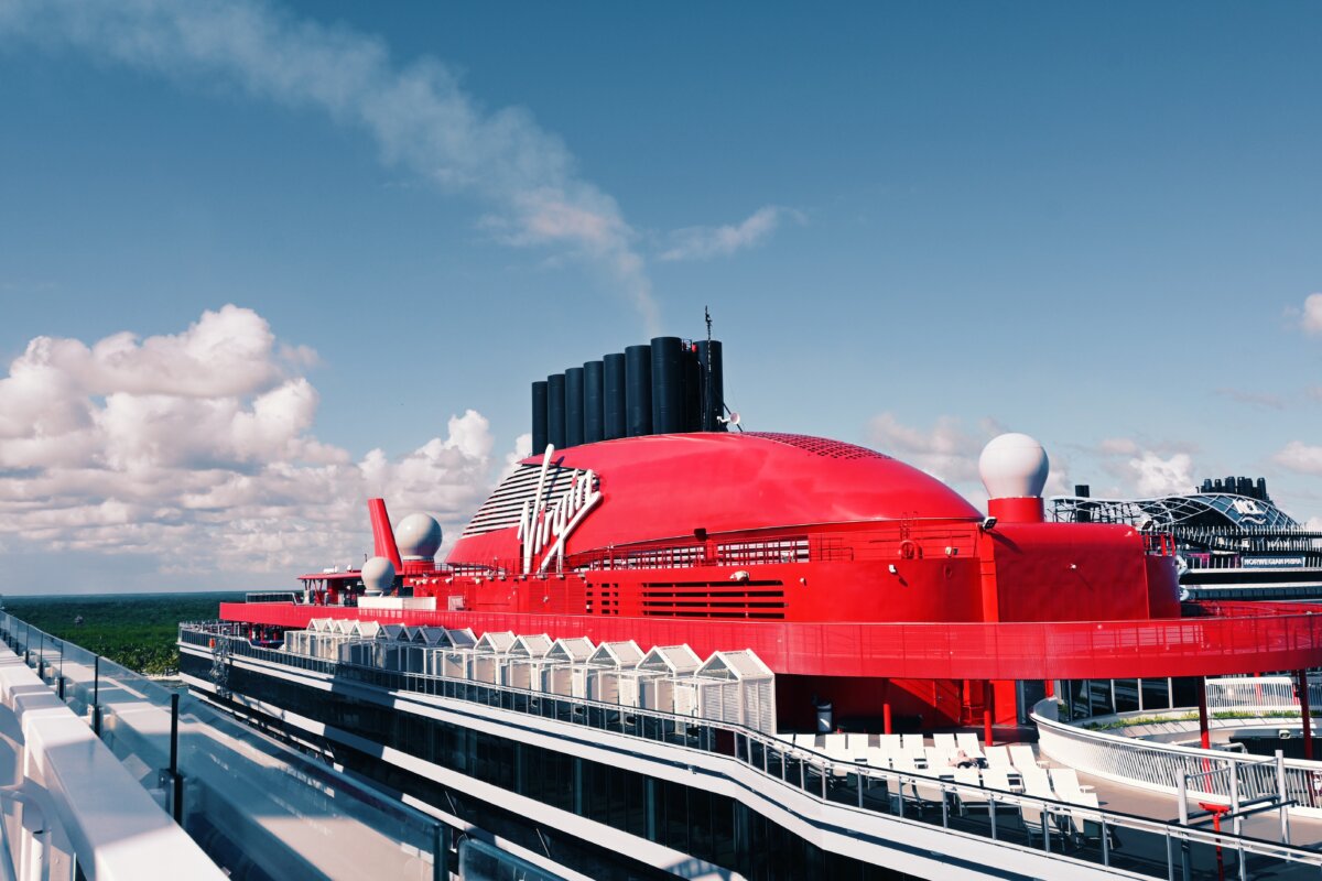 Virgin Voyages Valiant Lady docked in Costa Maya, Mexico