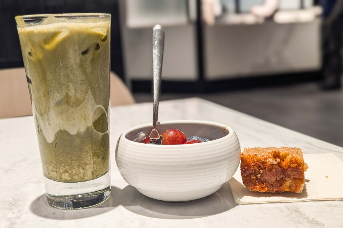 Handcrafted matcha and snacks at the Centurion Lounge in Seattle