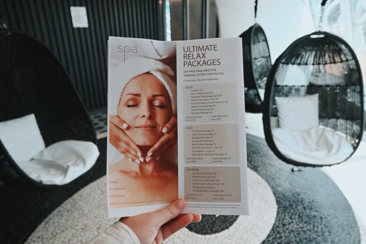 Celebrity Cruises Spa Prices and Menu