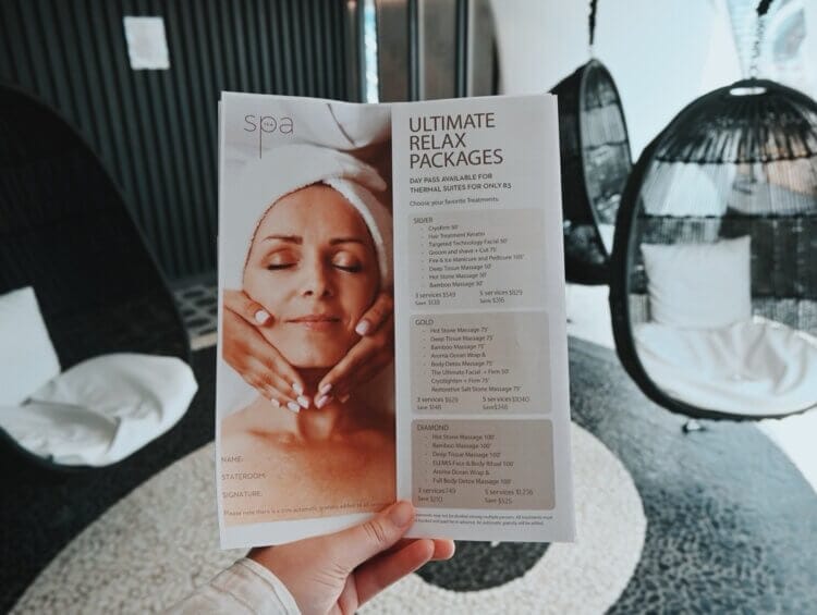 Celebrity Cruises Spa Prices and Menu