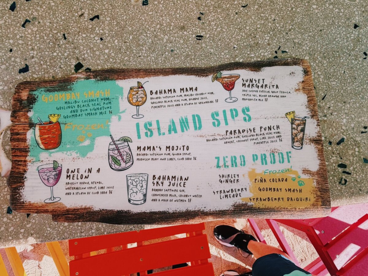 Drink menu at Royal Beach Club Paradise Island