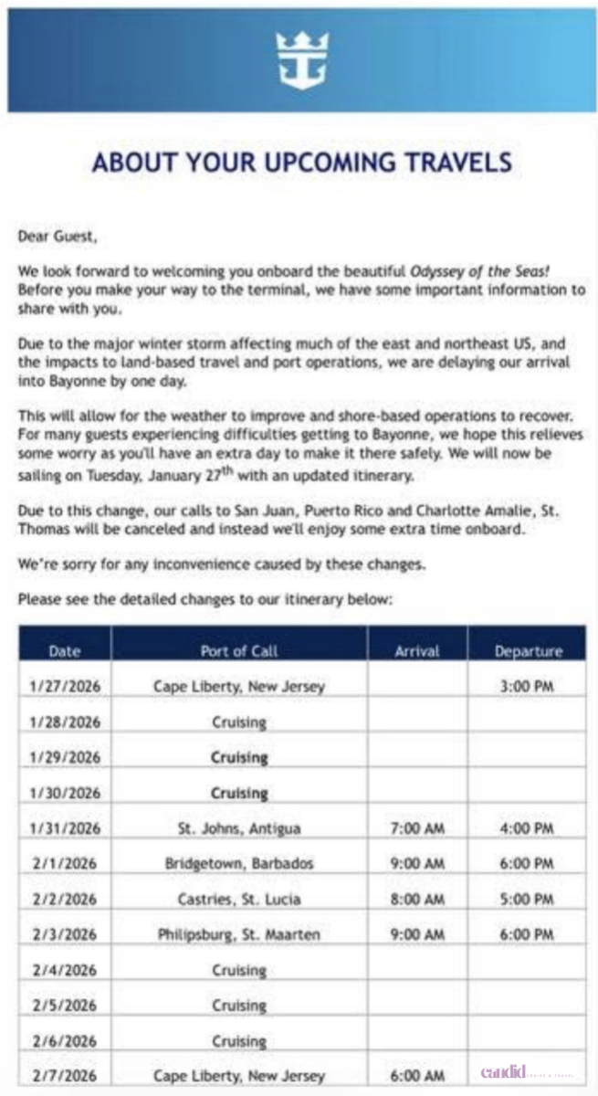 Odyssey of the Seas delayed letter
