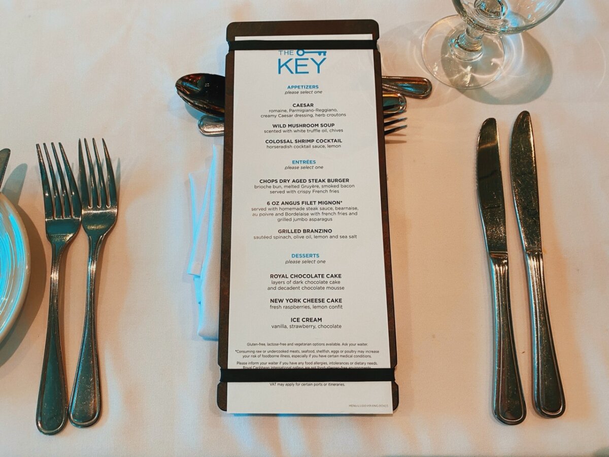 The Key Menu on Royal Caribbean