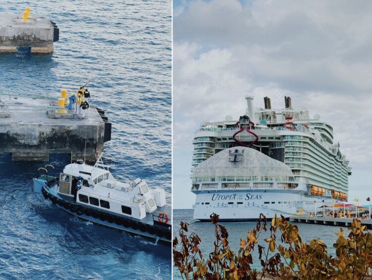 Utopia of the Seas at Cococay with damaged pier